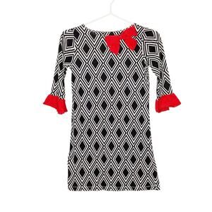 J. Khaki Black White Red Geo Diamond Print Dress Medium